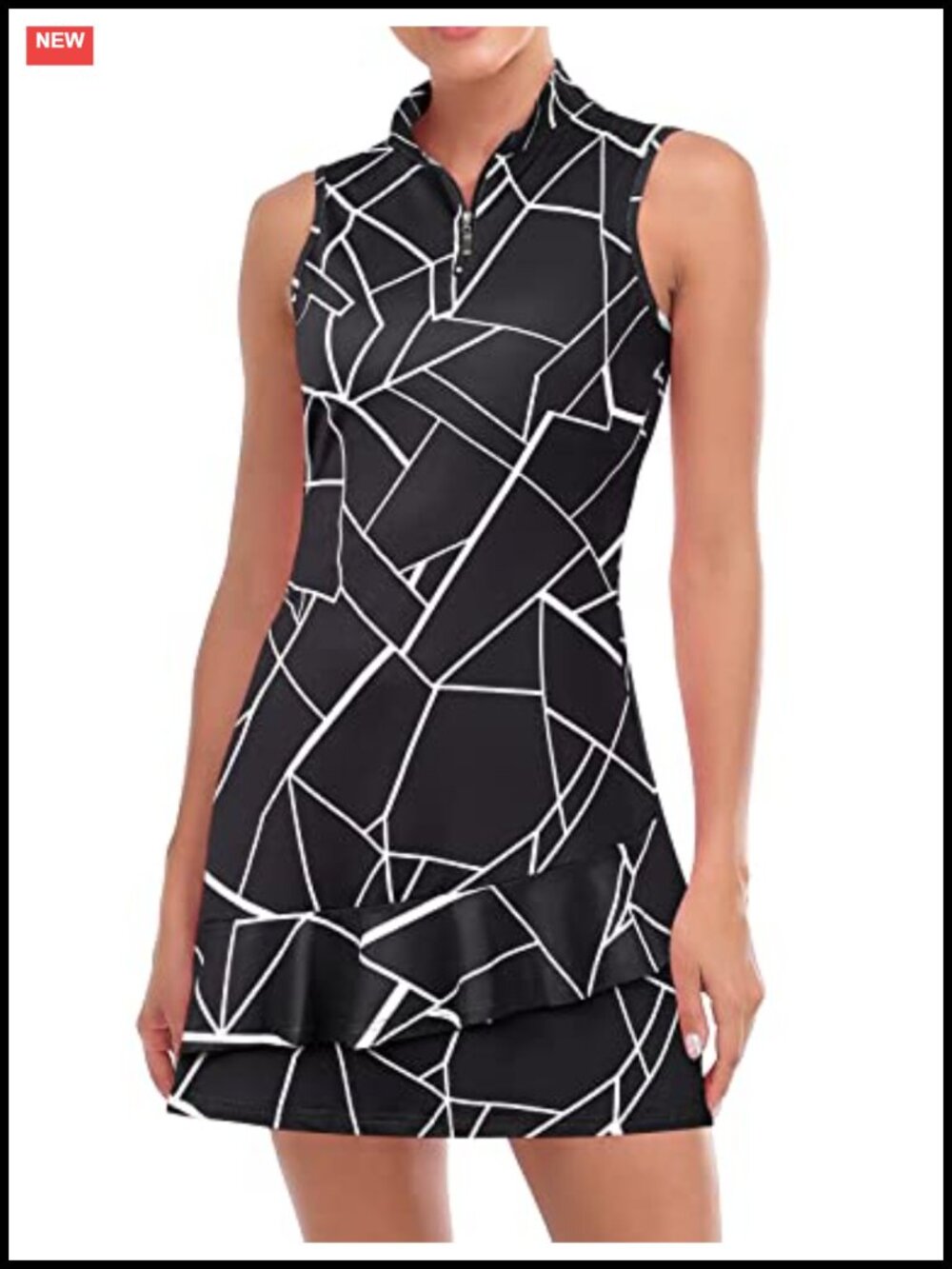 Viracy Womens Sleeveless Tennis Golf Dress with Shorts Pockets Ruffle Hem